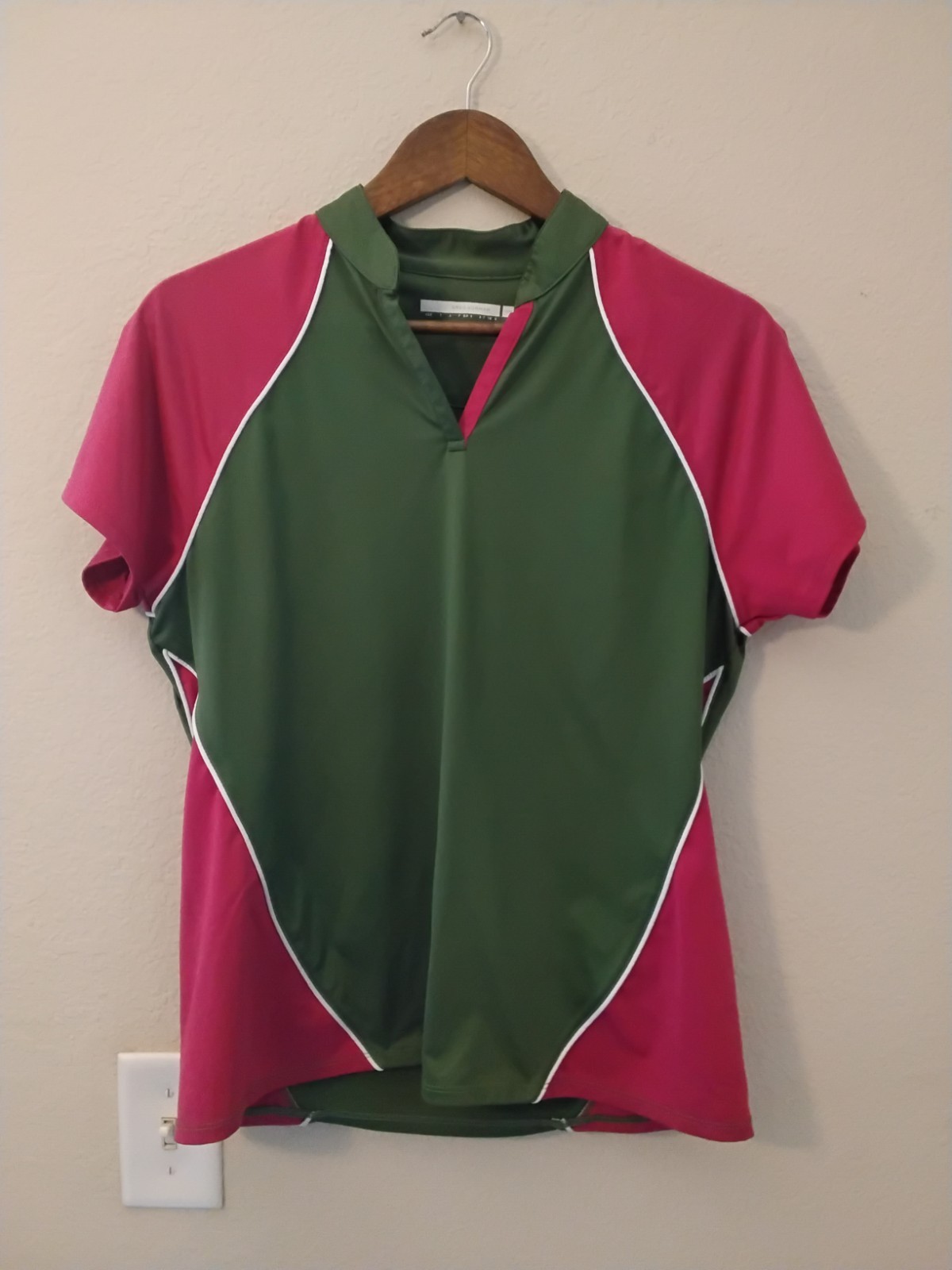 Greg Norman Collection Golf Polo Top Womens Medium Olive Fuscia Preppy Athletic
