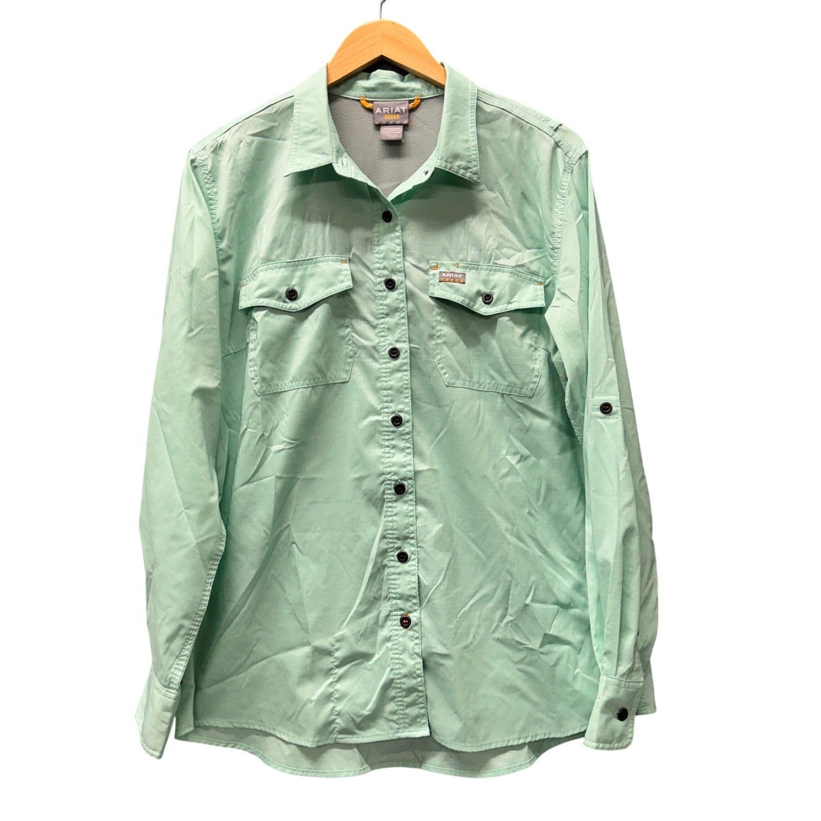 Ariat Button Up Womens Large Rebar Made Tough VentTEK Mint Green Work Vented