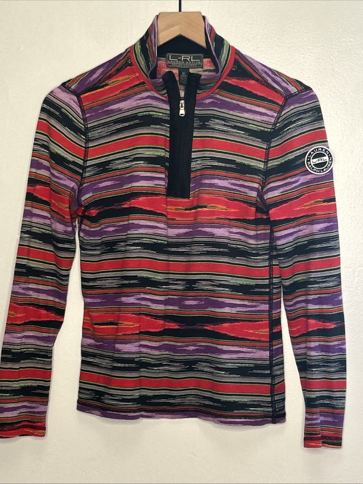Ralph Lauren Active Womans Medium 1/4 Zip Multicolor 100% Cotton Athleisure Golf