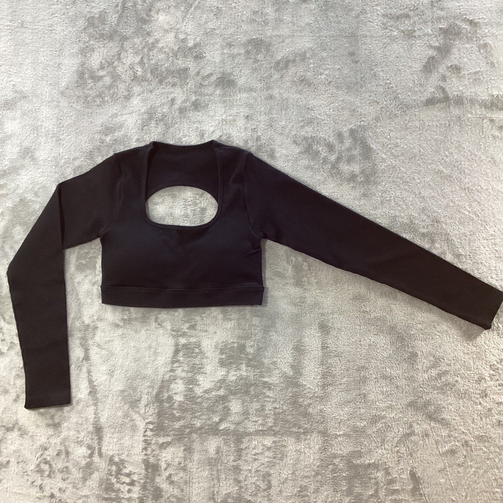 Set Activewear Ribbed Long Sleeve Crop Top Womens M Black Cutout Athleisure Yoga