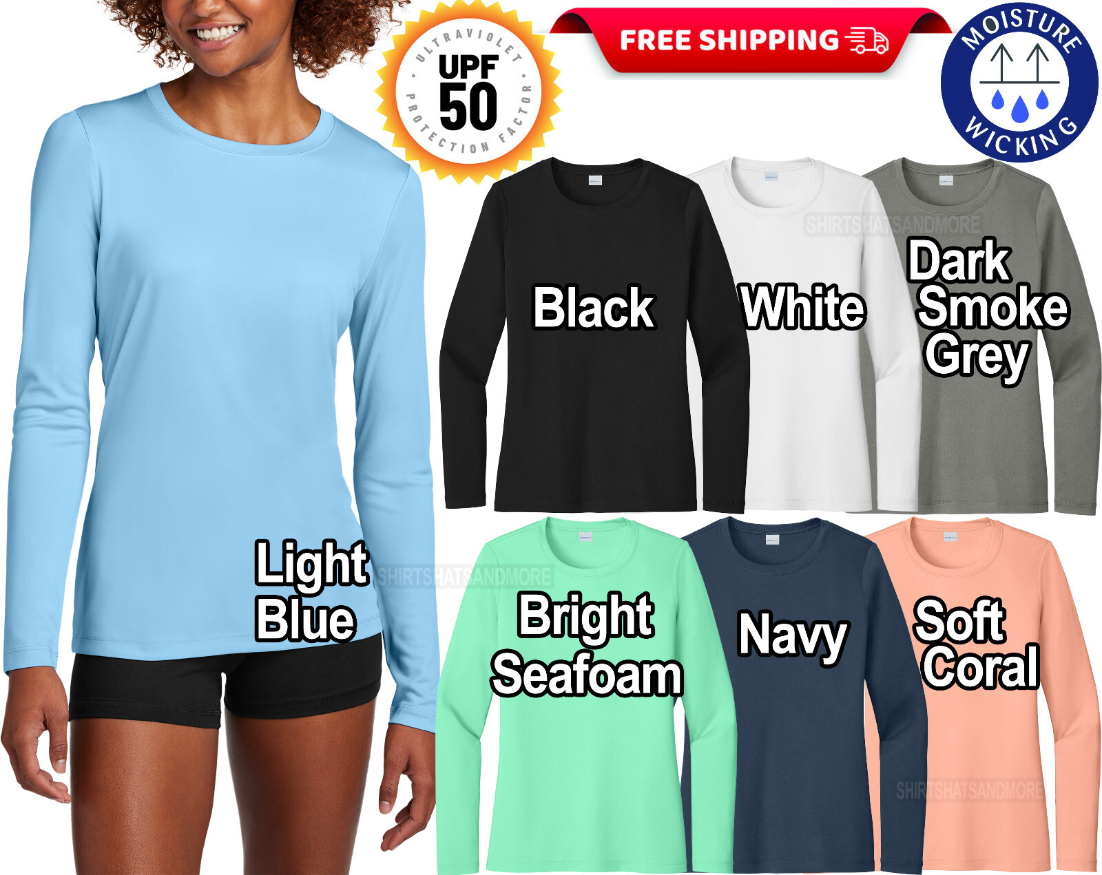 Ladies Long Sleeve Fishing T-Shirt UPF 50 Boat Moisture Wicking Womens Tee XS-4X