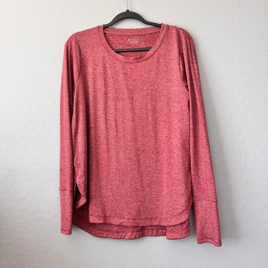 Athleta Large Uptempo Top Red Long Sleeve Thumbhole Side Slit Heather Crew Neck