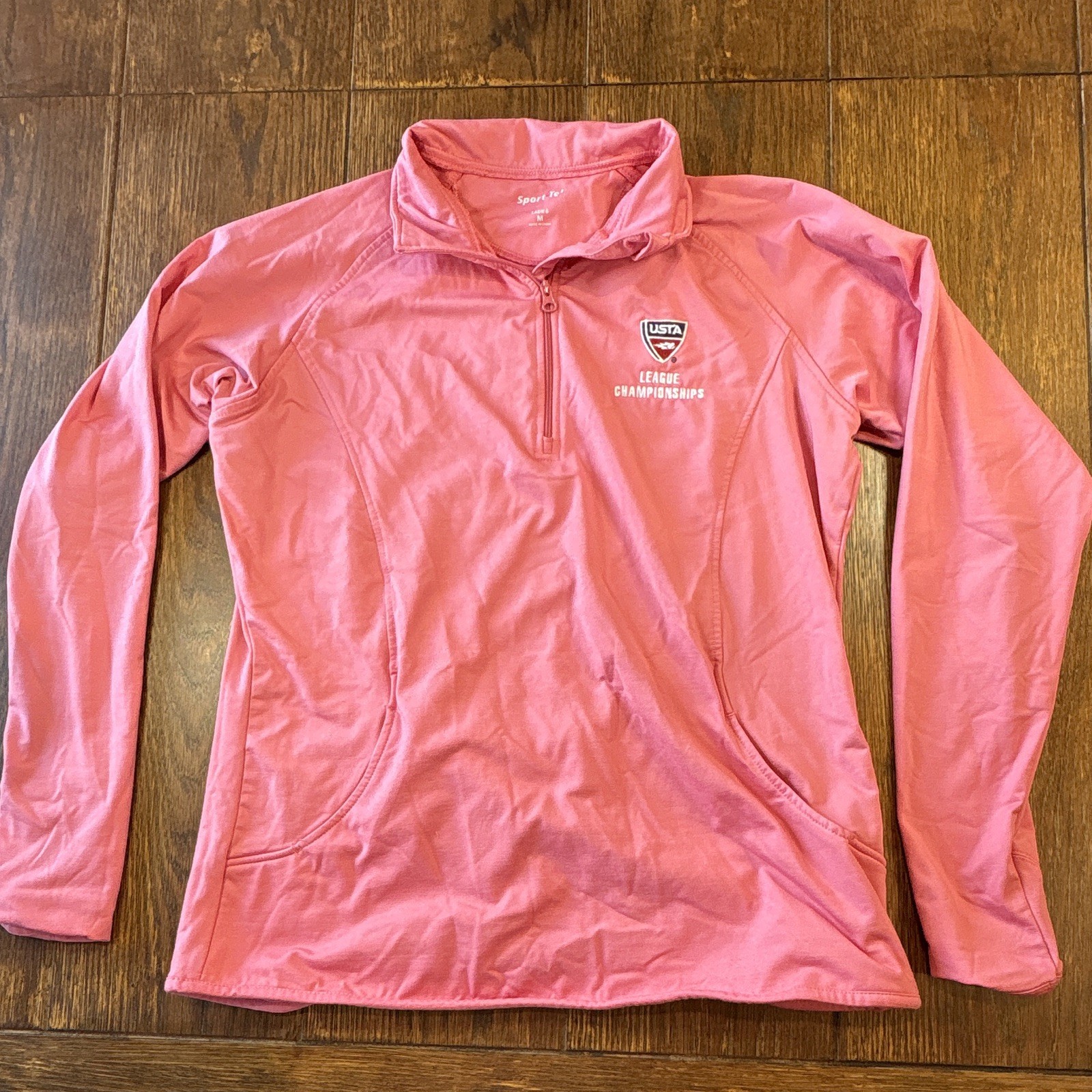 Sport-Tek Sport-Wick Women’s M Pink 1/4 Zip Mock Neck Stretch Tennis Top
