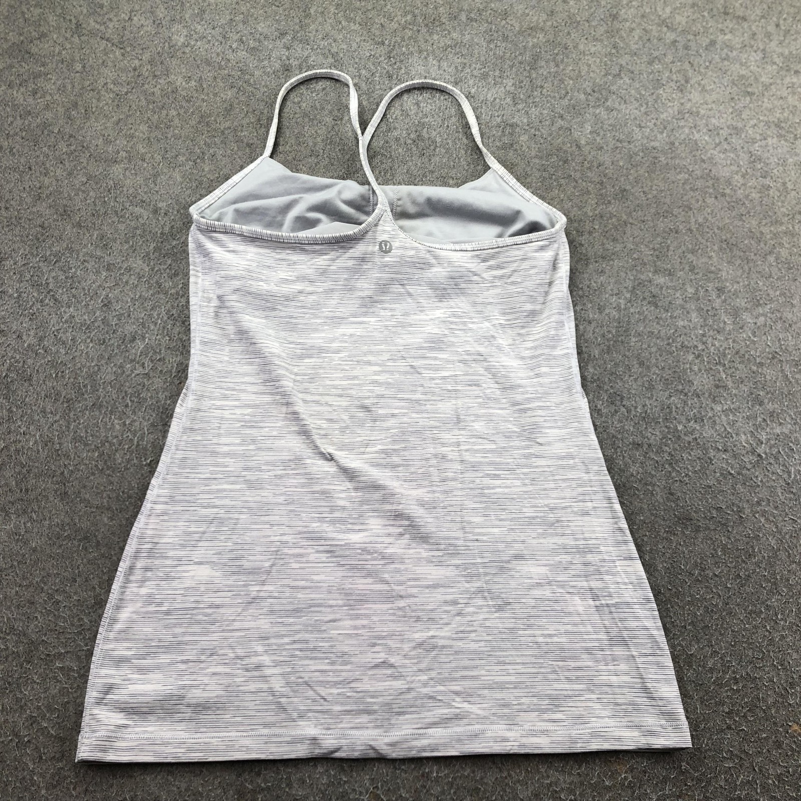 Lululemon Tank Top Womens 8 Gray Power Y Built In Bra Striped Yoga Athletic