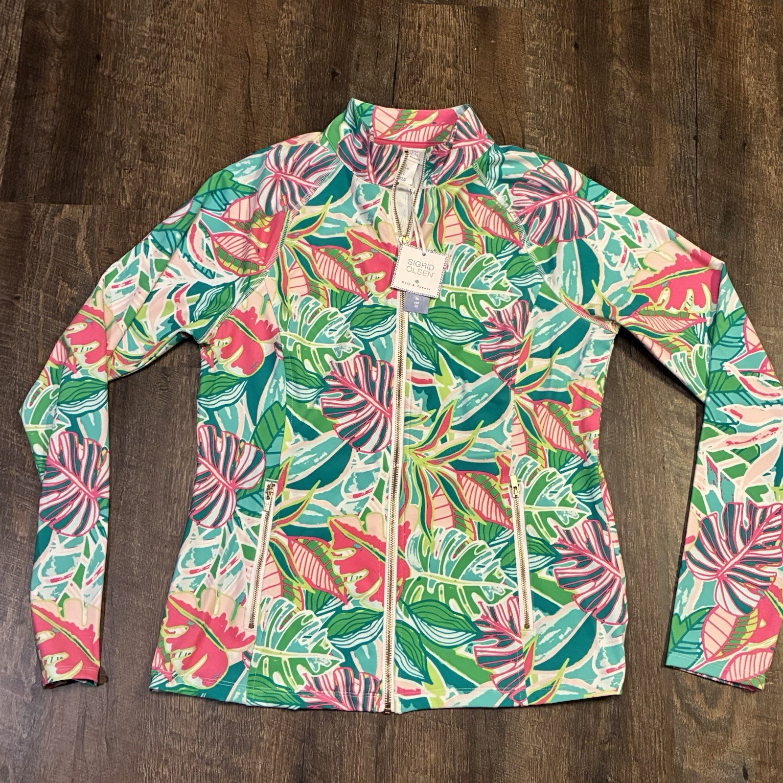 Sigrid Olsen Golf & Tennis Tropical Quarter-Zip Pullover Women’s Large UPF 50