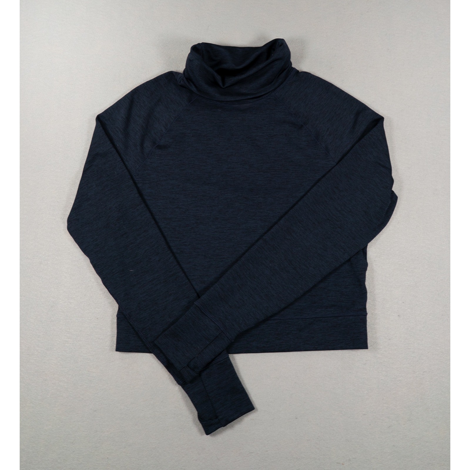 Prana Womens Navy Space Dye Cowl Neck Long Sleeve Thumbhole Active Top Small