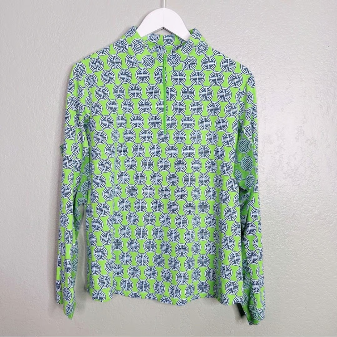 NWT Ladies IBKUL AIDA GREEN NAVY BLUE Long Sleeve Mock Golf Shirt – L & XL