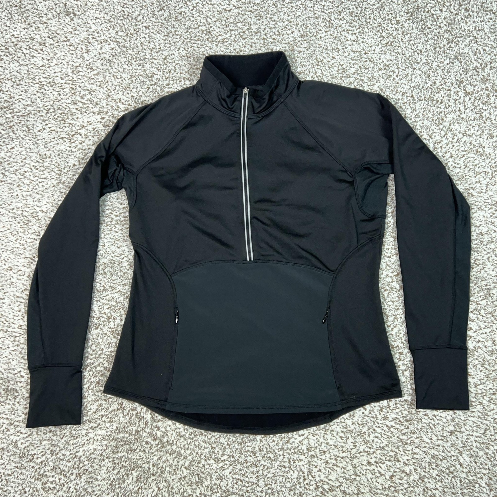 Athleta Womens Pullover Large Black 1/2 Zip Running Hiking Top Athletic Sport