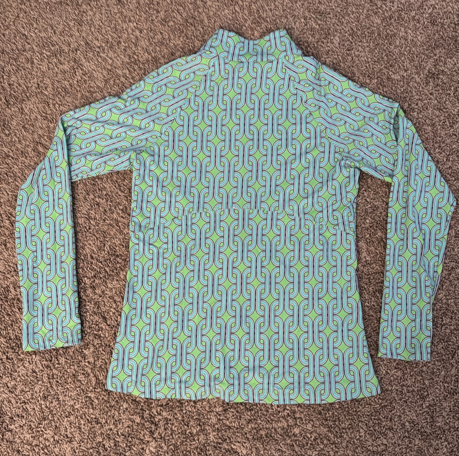 IBKUL Womens Full Zip Jacket Geometric Chain Print Blue Green UPF 50