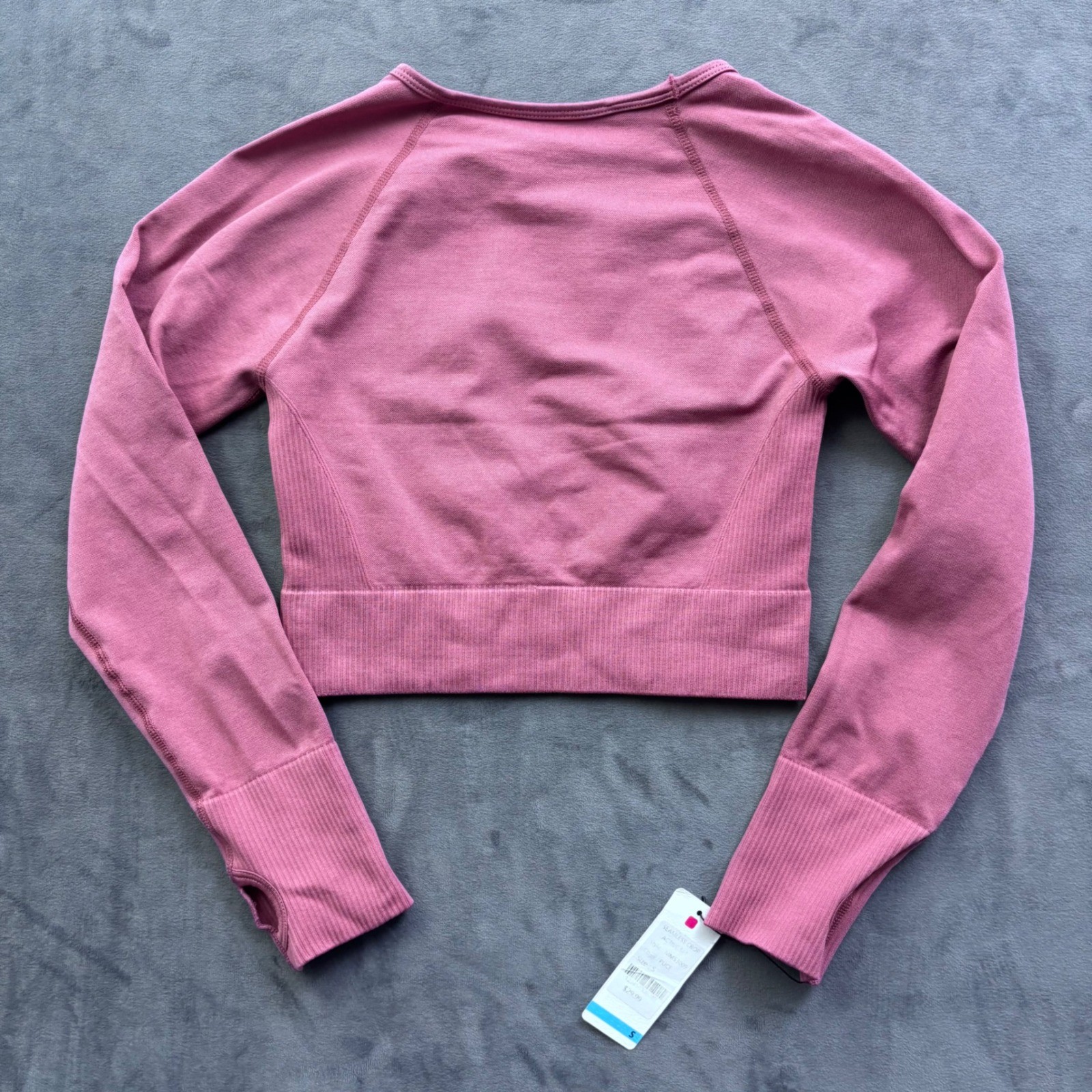 Massmode Seamless Crop Active Top Puce Pink Long Sleeve Thumbhole MMS3009 S