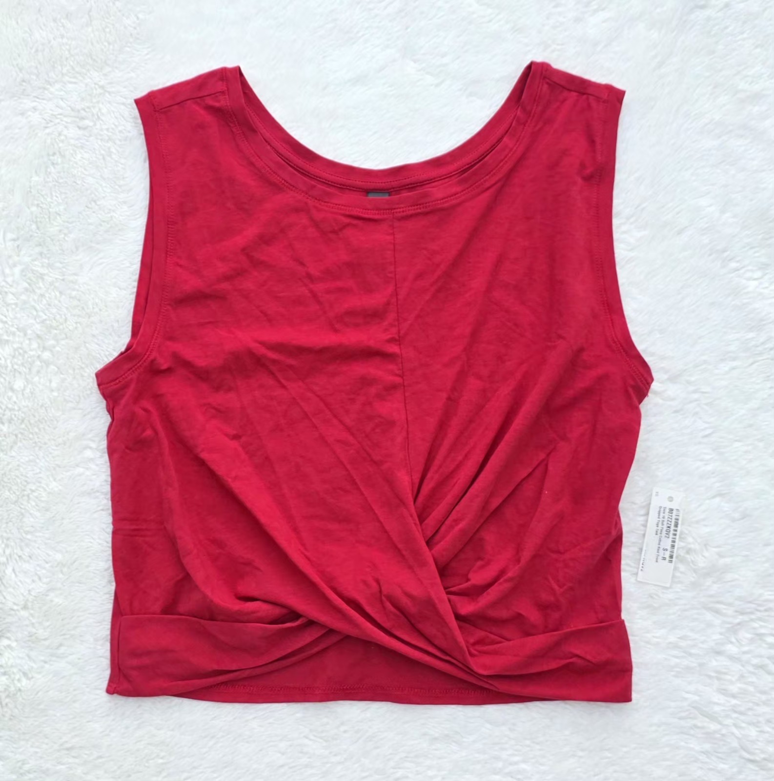 Core 10 NWT Soft Pima Cotton Blend Knot Front Cropped Yoga Tank Red Sz XS