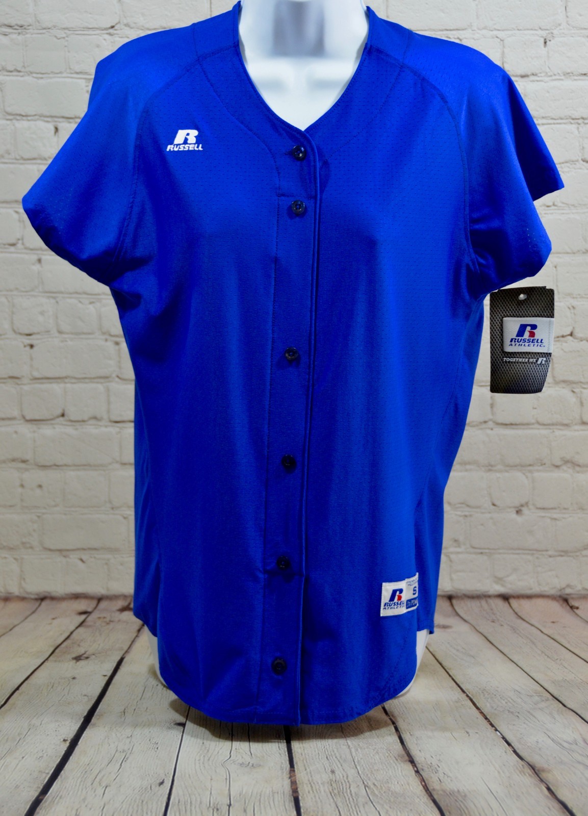 Russell Athletic Womens Small Blue Softball Baseball Pullover Jersey Shirt