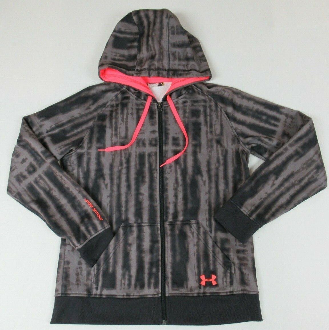 UNDER ARMOUR SEMI-FITTED GRAY BLK PINK MED WOMENS HOODIE ZIPUP – F1633