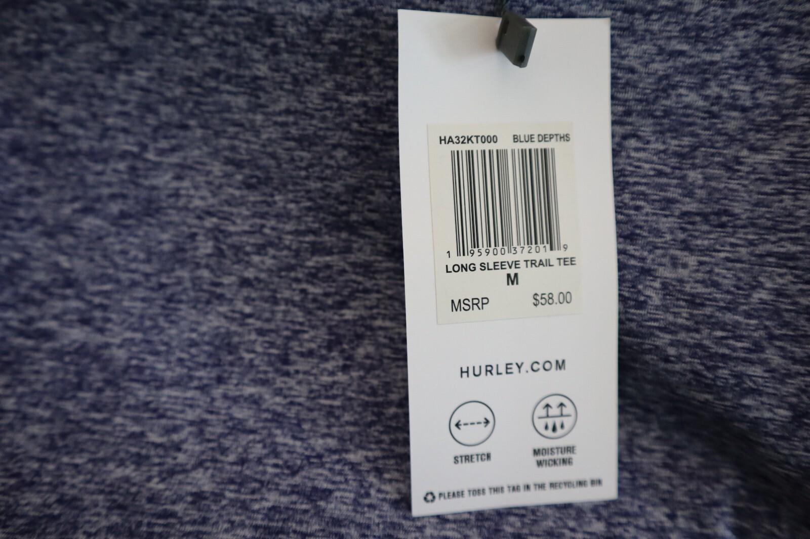 Hurley HA32KT000 Women’s Sz Medium Blue Depths Heathered L/S Trail Tee Shirt $58