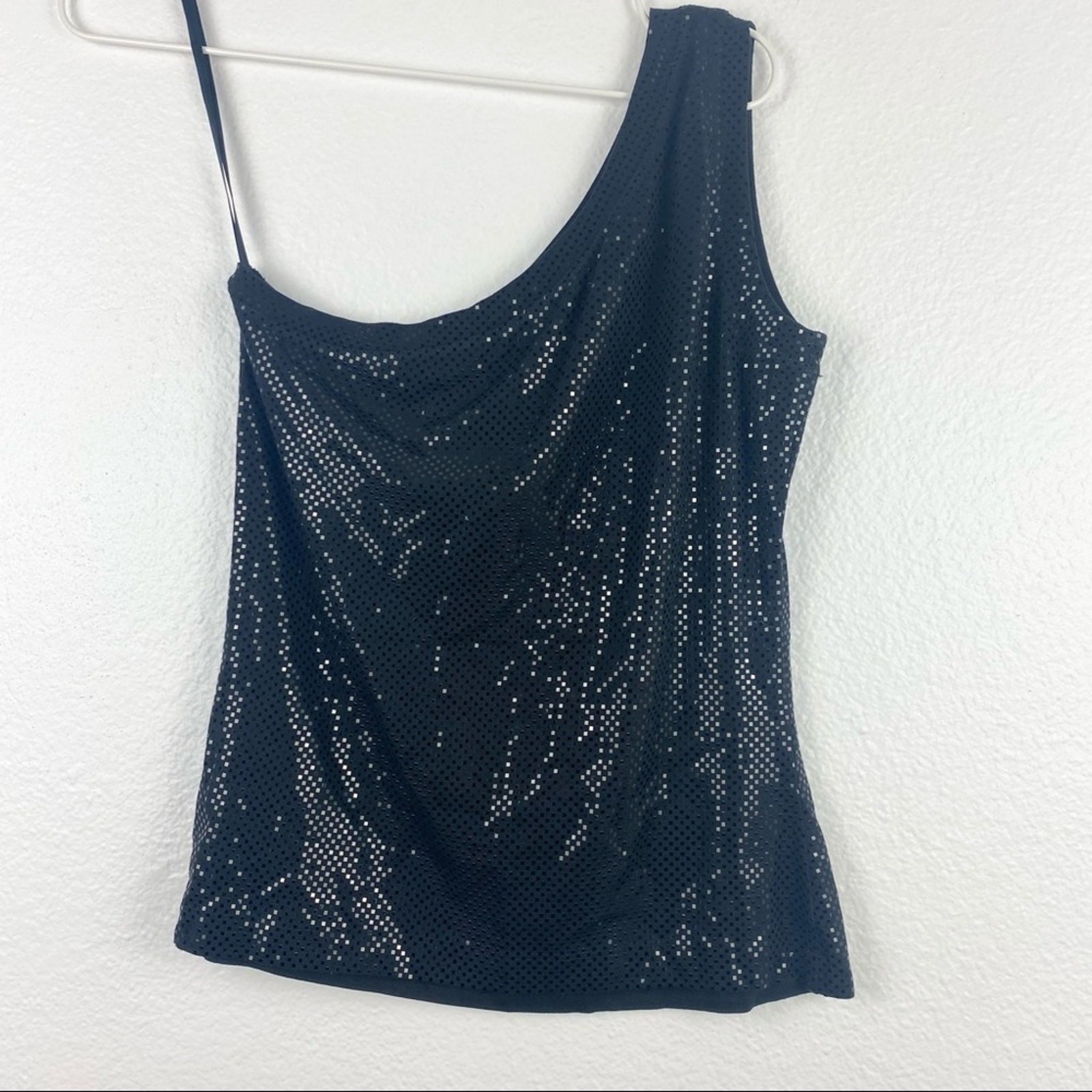 ST JOHN Black One Shoulder Top with Sequins Small