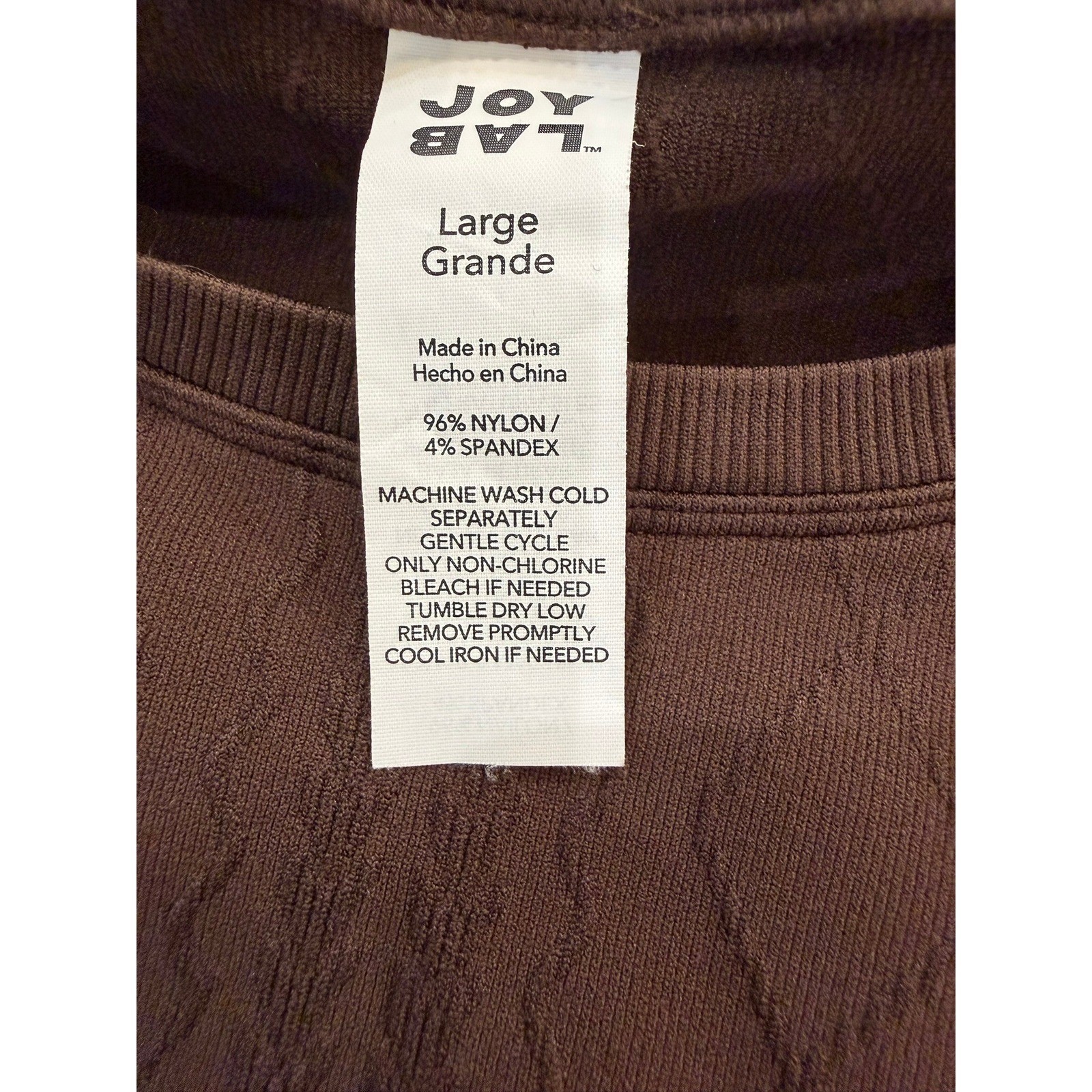 JoyLab Brown Seamless Cable Knit Long Sleeve Crop Top Workout Shirt Womens Large