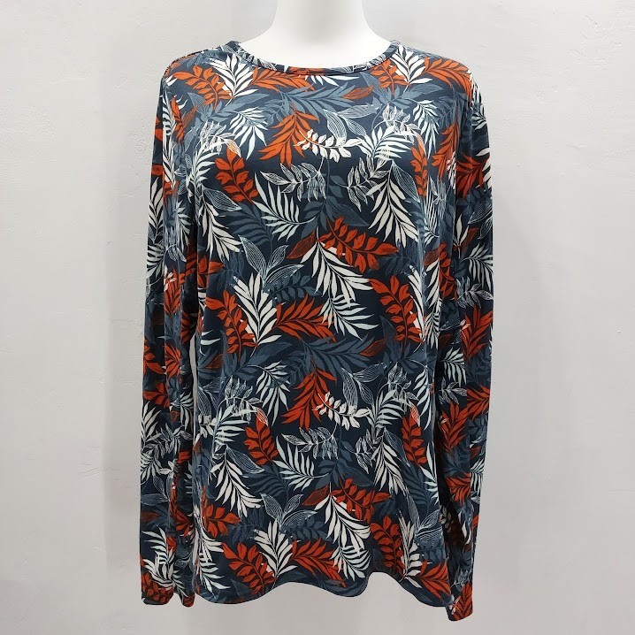 Hang Ten Sun Shirt Women’s Medium Tropical Leaf UPF 50+ Blue Orange Long Sleeve