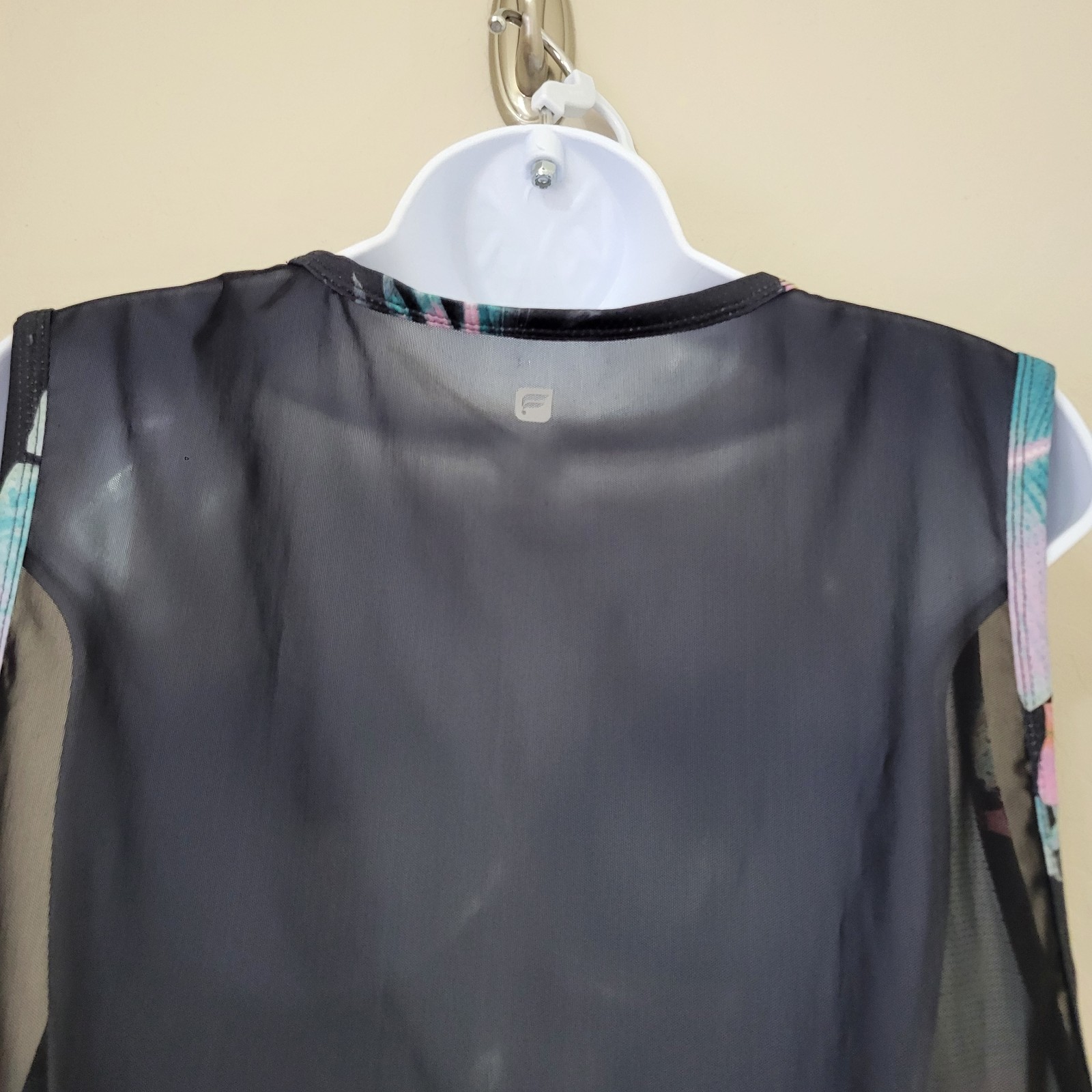 Fabletics Tank Top Tropical Leaf Trisha Havana Black Mesh Back Womens Sz XXL(?)