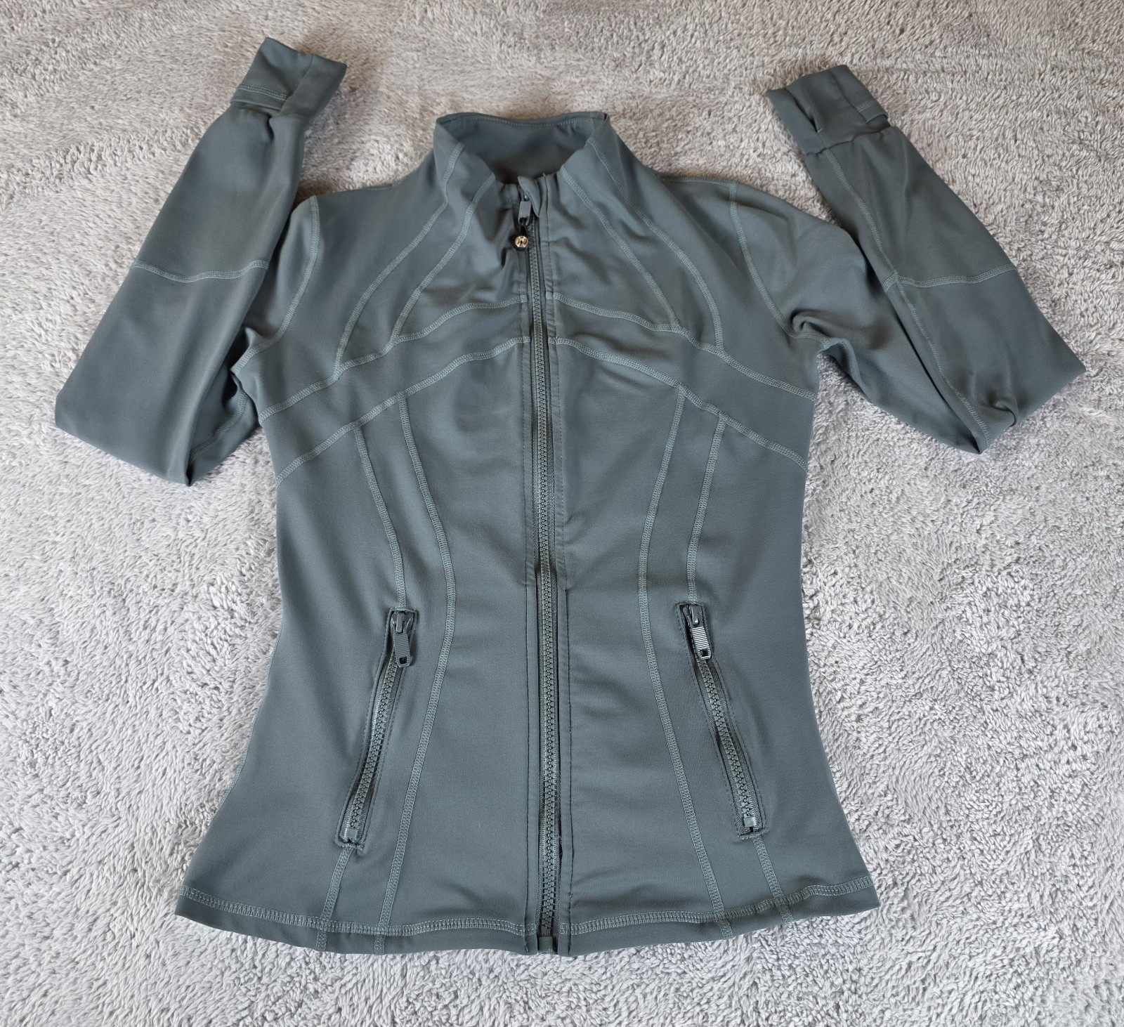 Lululemon Define Jacket Grey Eucalyptus Nulu Full Zip Green Grey Sz 6 16″P2P