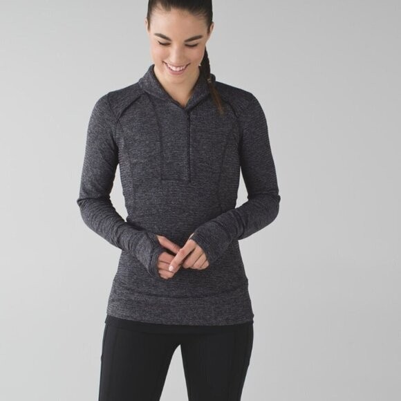 Lululemon Think Fast Pullover Sz 6 Mini Check Pique Heathered Black Yoga Run