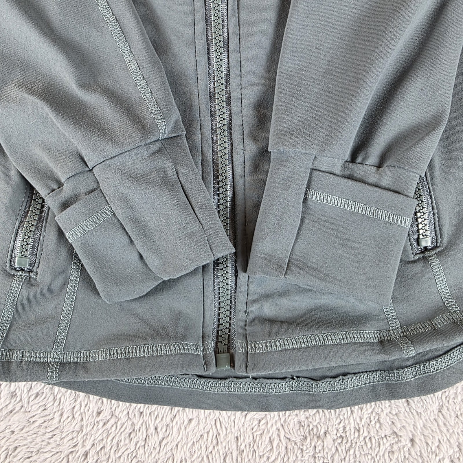 Lululemon Define Jacket Grey Eucalyptus Nulu Full Zip Green Grey Sz 6 16″P2P