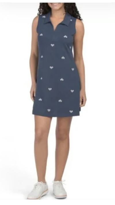 Sigrid Olsen Women’s Blue Sleeveless Polo Dress With Pickleball Print Size M