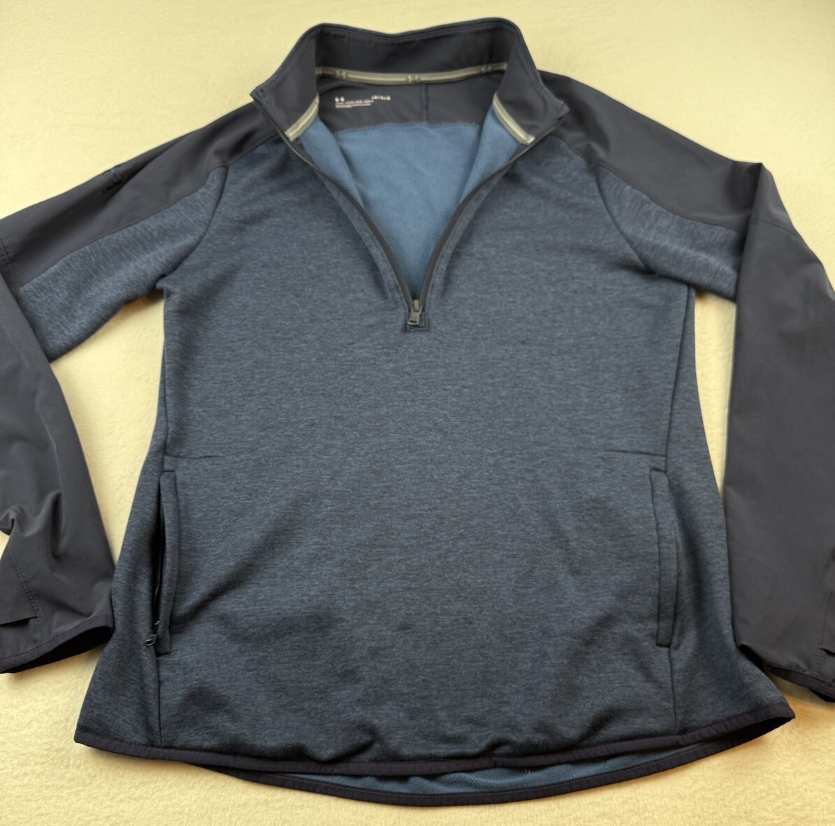 Under Armour 1/4 Zip Mock Neck Pullover Blue Women’s L Loose Fit Zip Pockets
