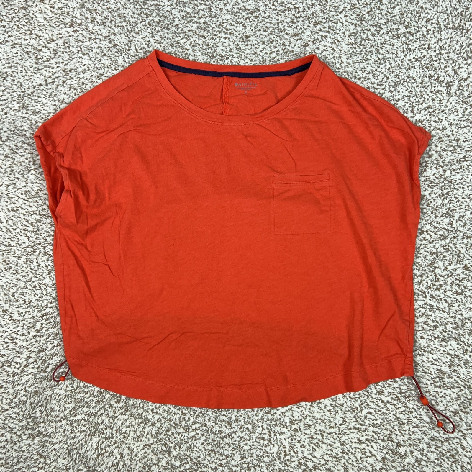 Athleta Shirt Womens Small Orange Short Sleeve Dolman Adjustable Hem Cotton Top