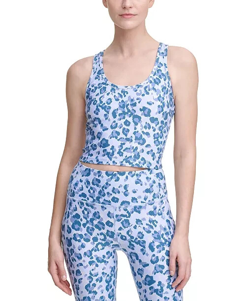 Calvin Klein Womens Printed Racerback Cropped ACTIVE Tank Top blue Size XS $50
