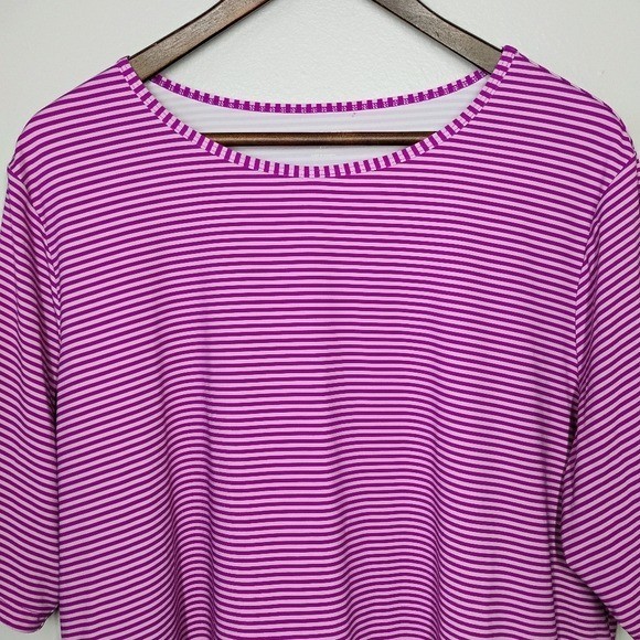Land’s End Pink Striped Top Sweat Wicking Women Plus 2X Outdoors Workout Walking