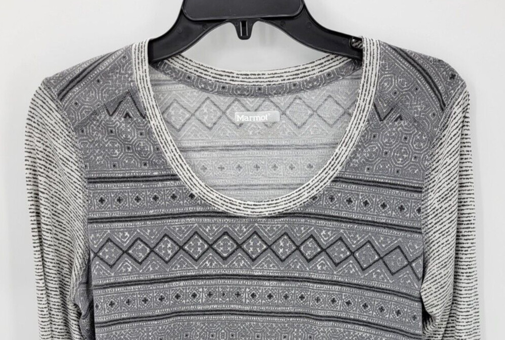 Marmot Base Layer Top Womens Medium Gray Aztec Colorblock Activewear Long Sleeve