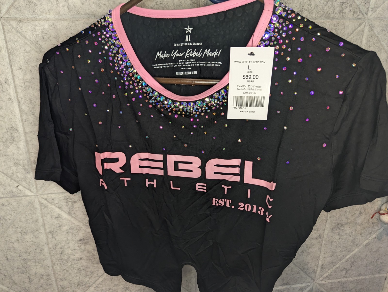 Adult L Rebel Athletic New Est. 2013 Cropped Tee in Orchid Pink Crystal