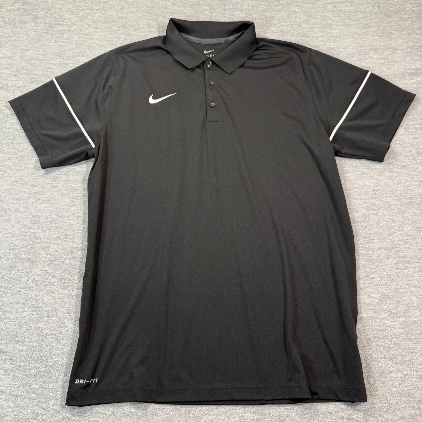 Nike Golf Shirt Mens Large Black Dri-Fit Short Sleeve Polo Swoosh Athletic