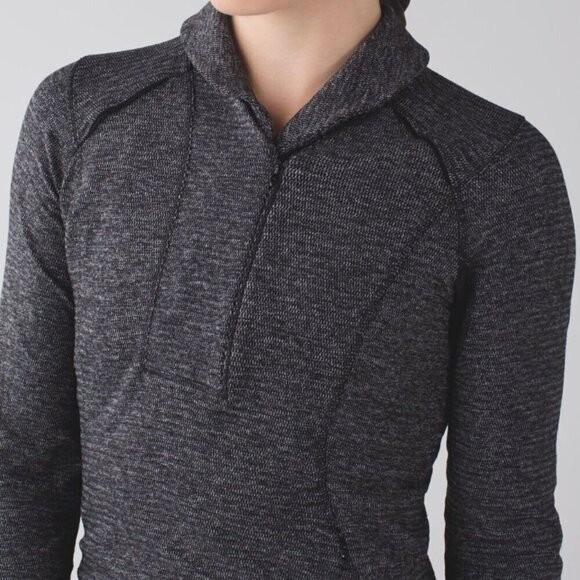 Lululemon Think Fast Pullover Sz 6 Mini Check Pique Heathered Black Yoga Run