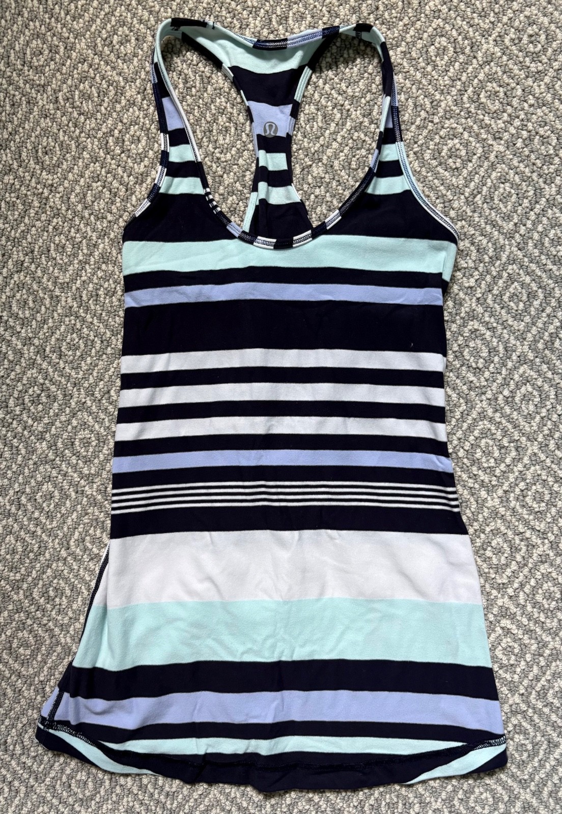 Lululemon, Womens, Size M, Cool Racerback Tank Top, Purple, White Striped, Yoga