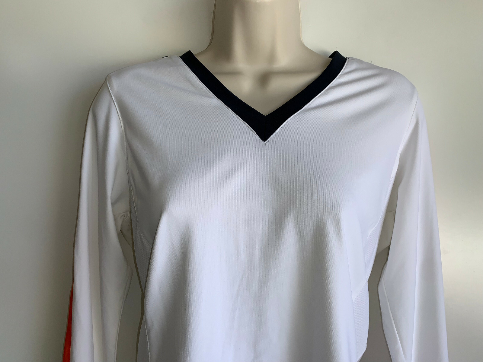 NWT TAIL TECH Performance V-Neck White Orange/Navy Long Sleeve Top ~SMALL