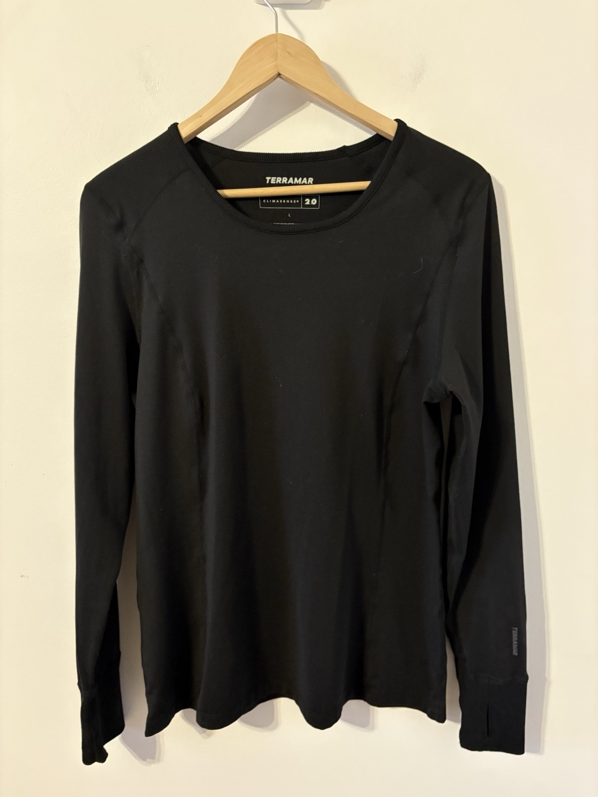 Terramar Climasense 2.0 Black Long Sleeve Base Layer Shirt Sz Large Thumbholes