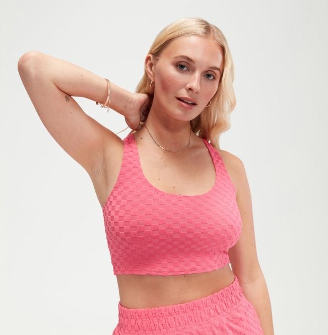 Speedo FLU3NTE Terry Crop Top Pink UPF 50+ Recycled Fabric Bikini Swim Beach Top