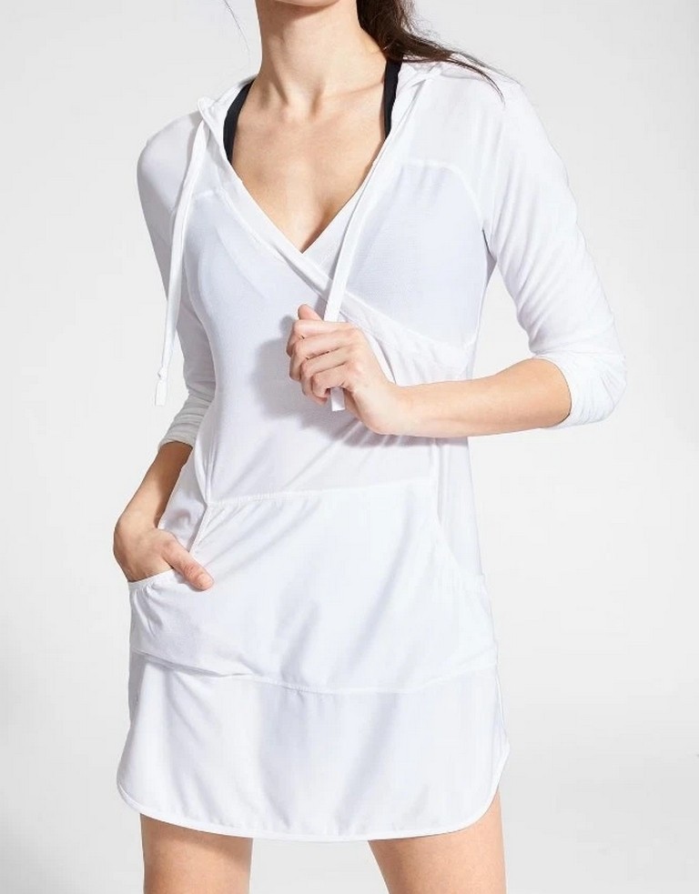 Athleta SMALL White Lightweight Wick It Wader Hoodie Swimsuit Cover Up