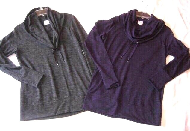 Mta Sport Womens Activewear Cowl Top Small Set 2 Gray Purple Long Sleeve Tunic
