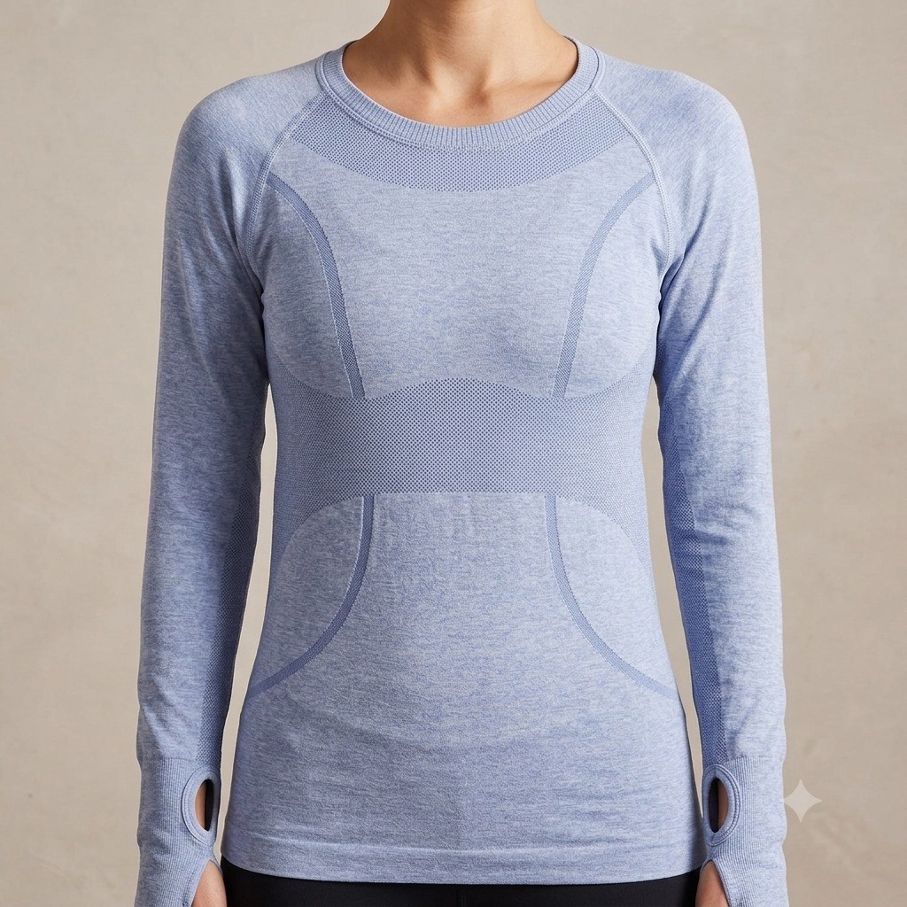 Seamless Long Sleeve Workout Top Blue Marled Thumbhole Activewear Women Size M