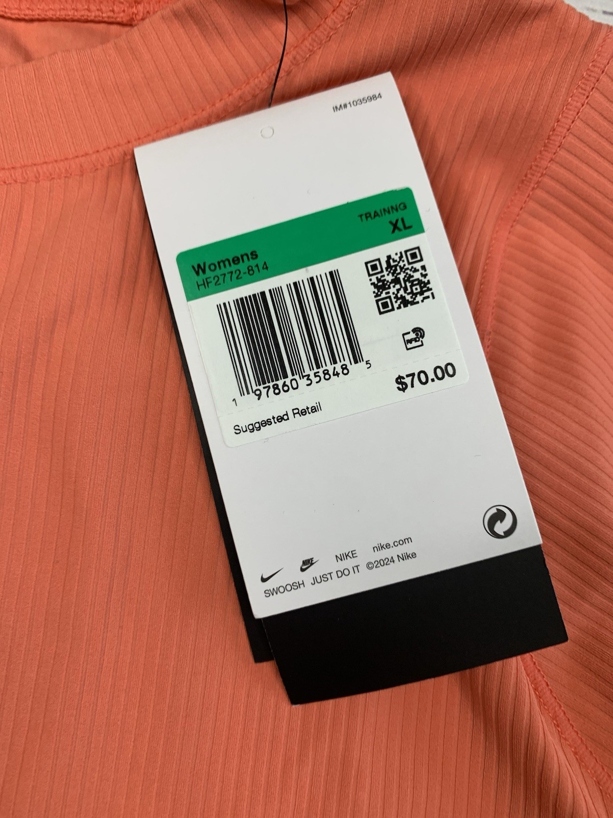 Nike Women’s Zenvy Rib Dri-FIT Short Sleeve Top HF2772-814 Magic Ember XL NWT