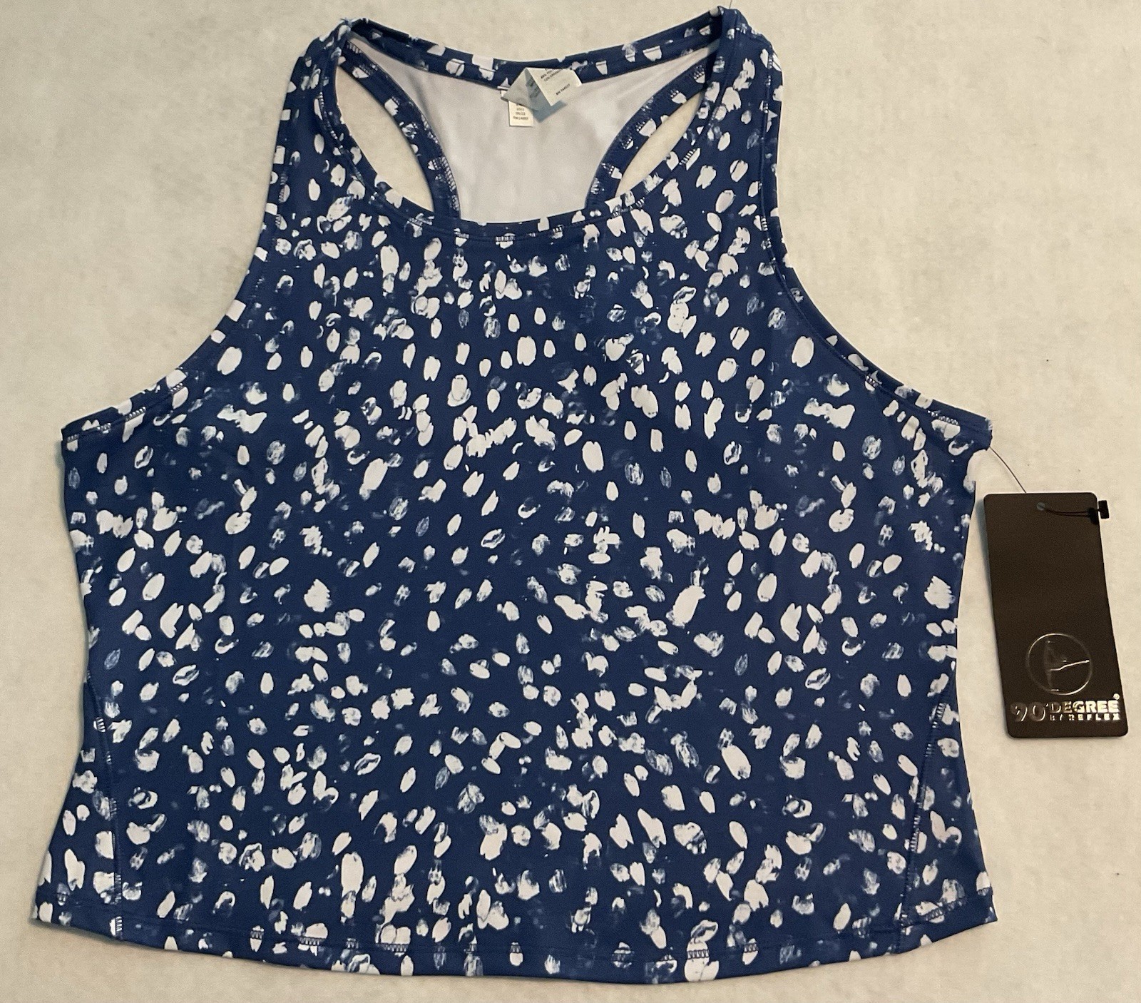 90 Degree by Reflex Womens XL Racerback Crop Tank Top Brush Spots Sodalite Blue