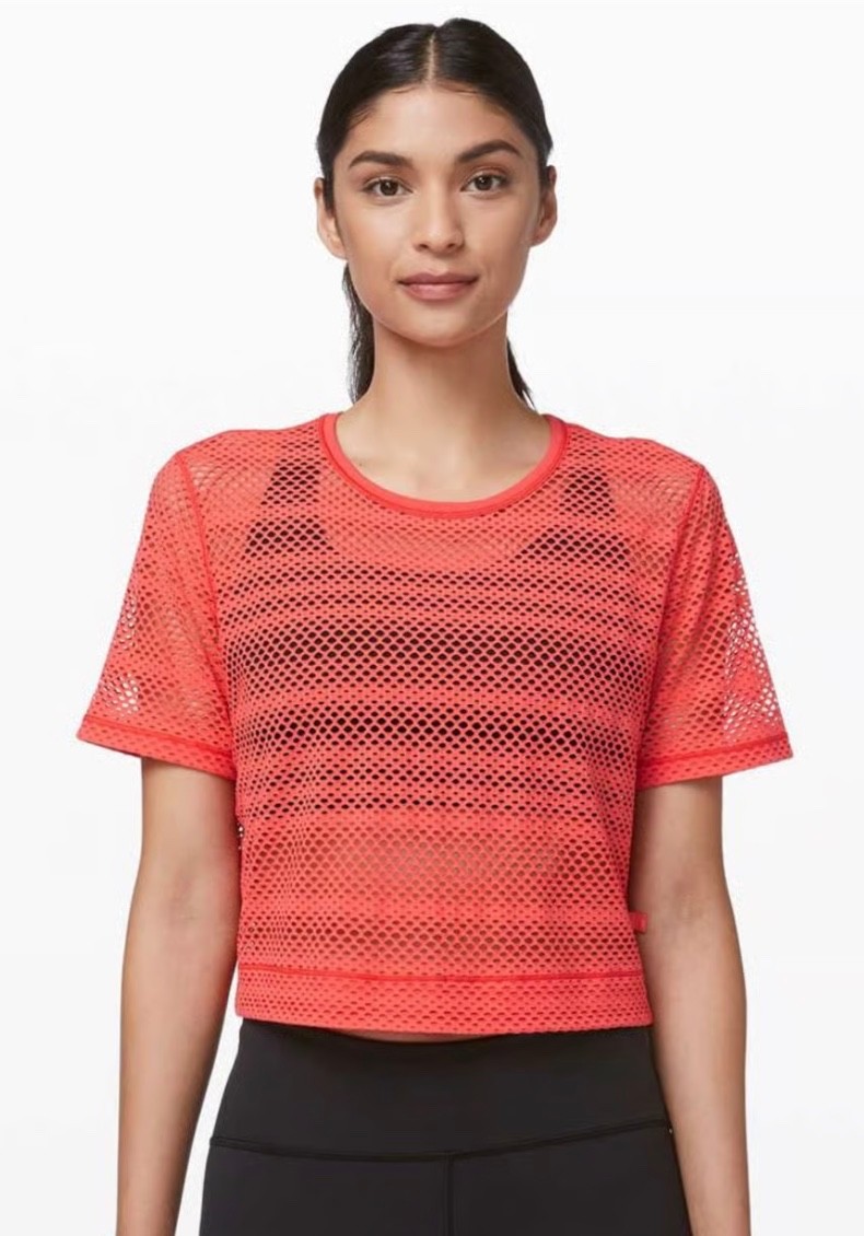 LULULEMON SWEAT YOUR HEART OUT SHORT SLEEVE TOP, HOT SUNSET ORANGE, NWT, 8