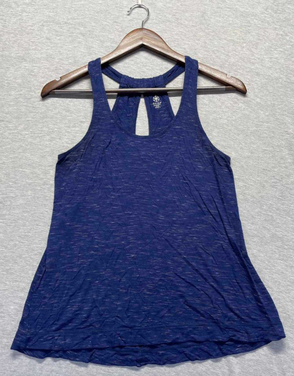 Gaiam Tank Top Womens XS Heather Blue Cutout Racerback Scoop Neck Workout Yoga
