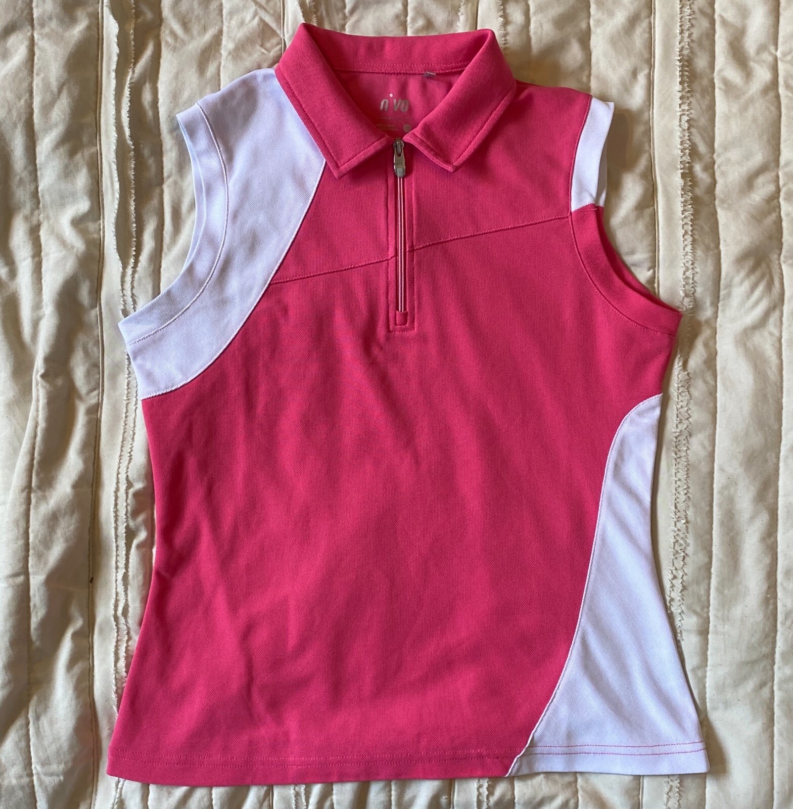 NIVO Shirt Womens XS Pink White Colorblock 1/4 Zip Sleeveless Polo Golf Tennis