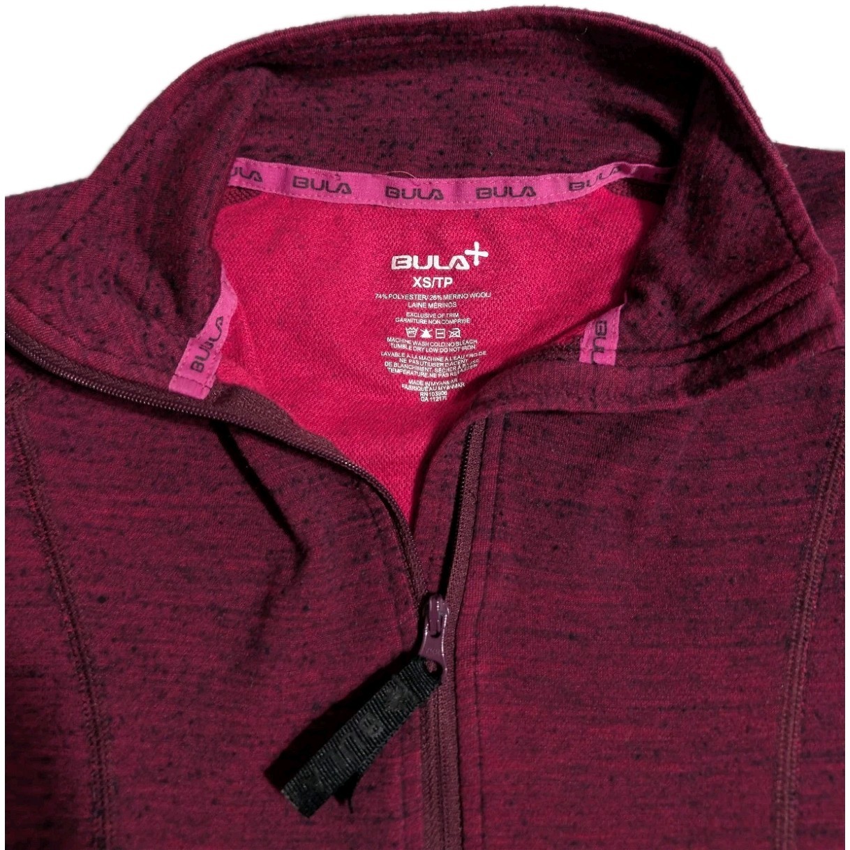 BULA Merino Wool Quarter Zip Base Layer Womens XS Pink Thermal Ski Top