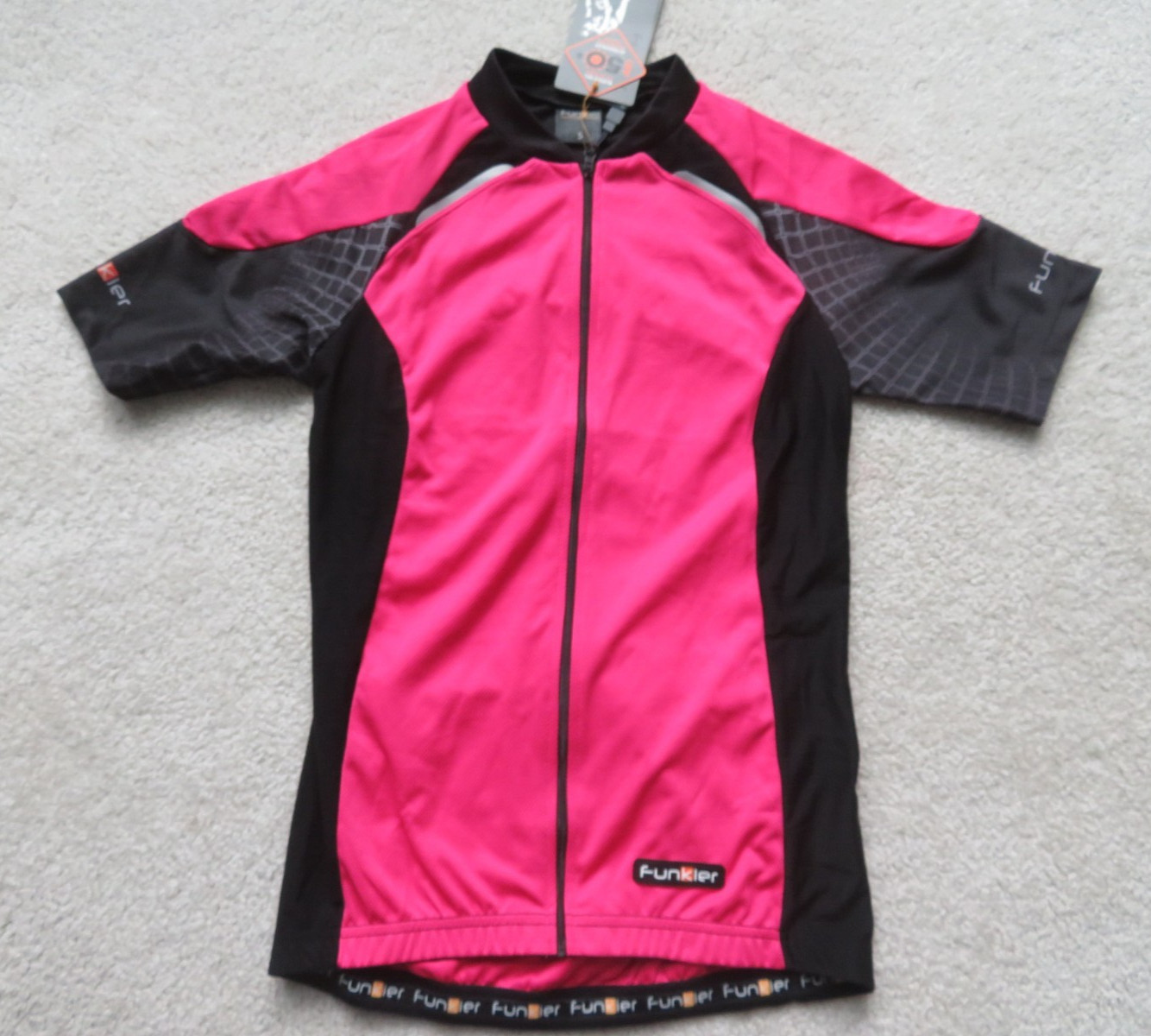 New Funkier Women’s Small Cycling Short Sleeve Zip Up Jersey Shirt Pink & Black