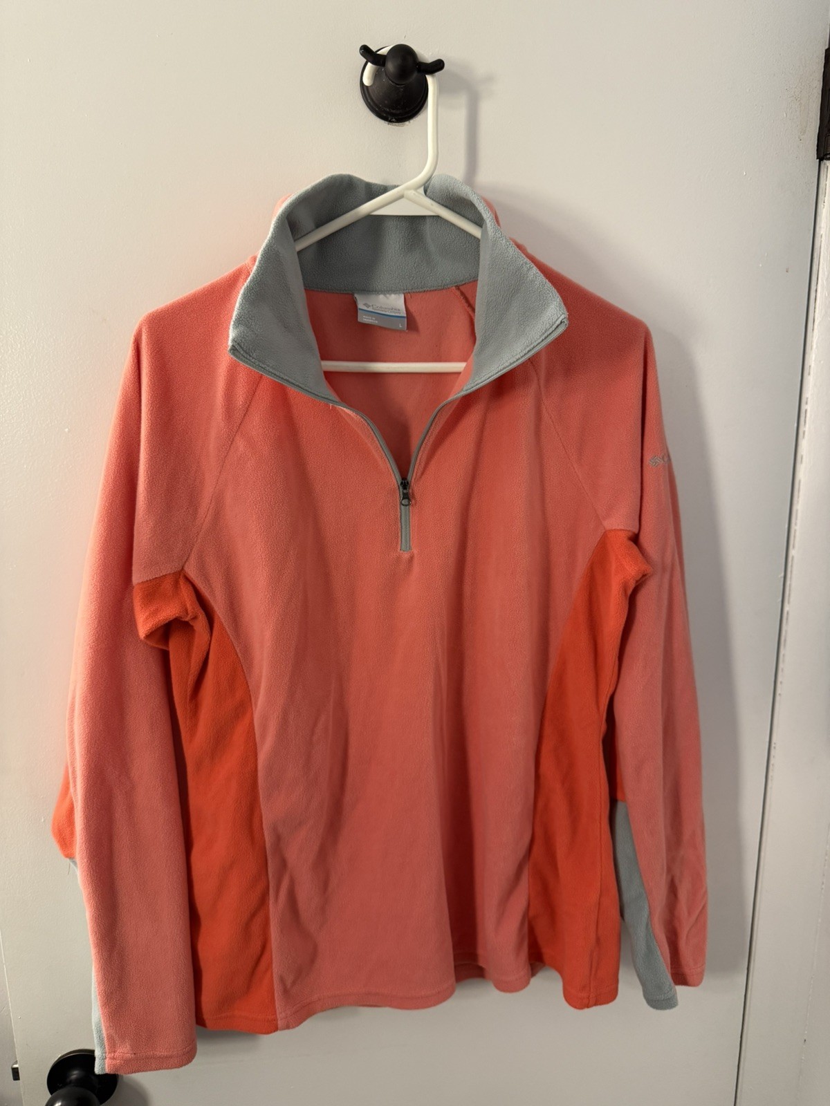 Columbia Fleece Womens Large Coral Gray Thinner Lightweight Quarter Zip