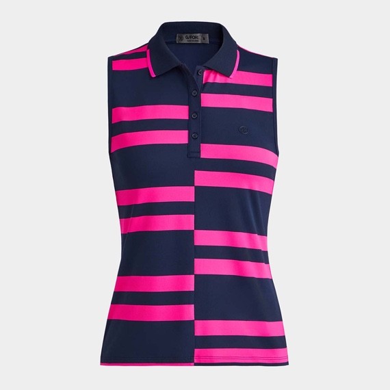G/Fore Offset Stripe Tech Pique Sleeveless Polo Top XS S M L Pink Navy Golf NWT